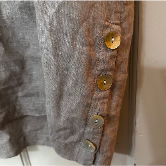 Antibes Blanc 100% Linen Tunic Top Minimalist Neutral Taupe Size 1X Lagenlook - Picture 5 of 7